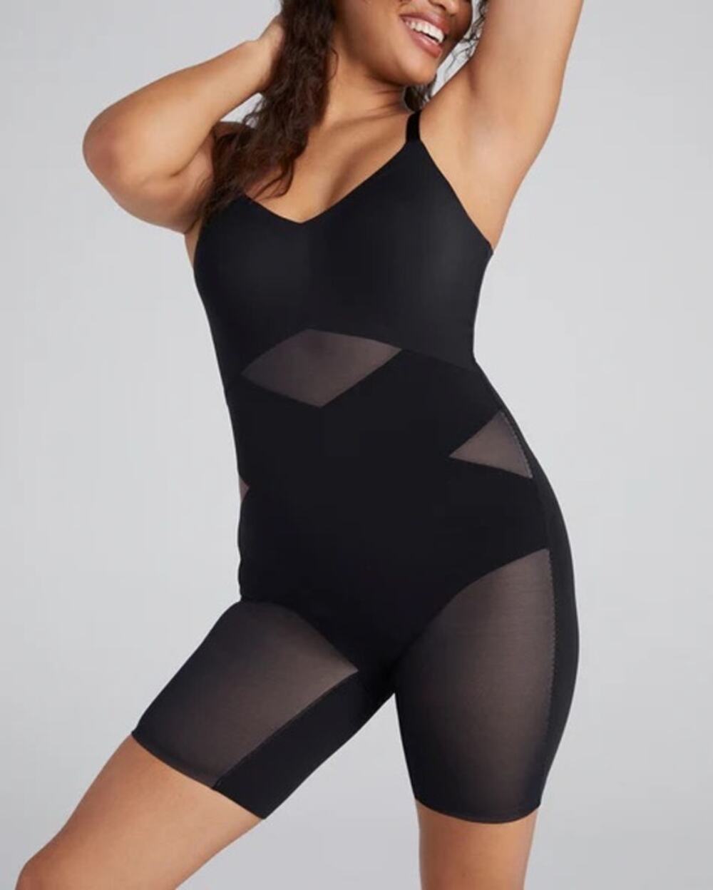 Honeylove Mid-Thigh Bodysuit Black Womens Plus Size 3x Shapewear Comfortable